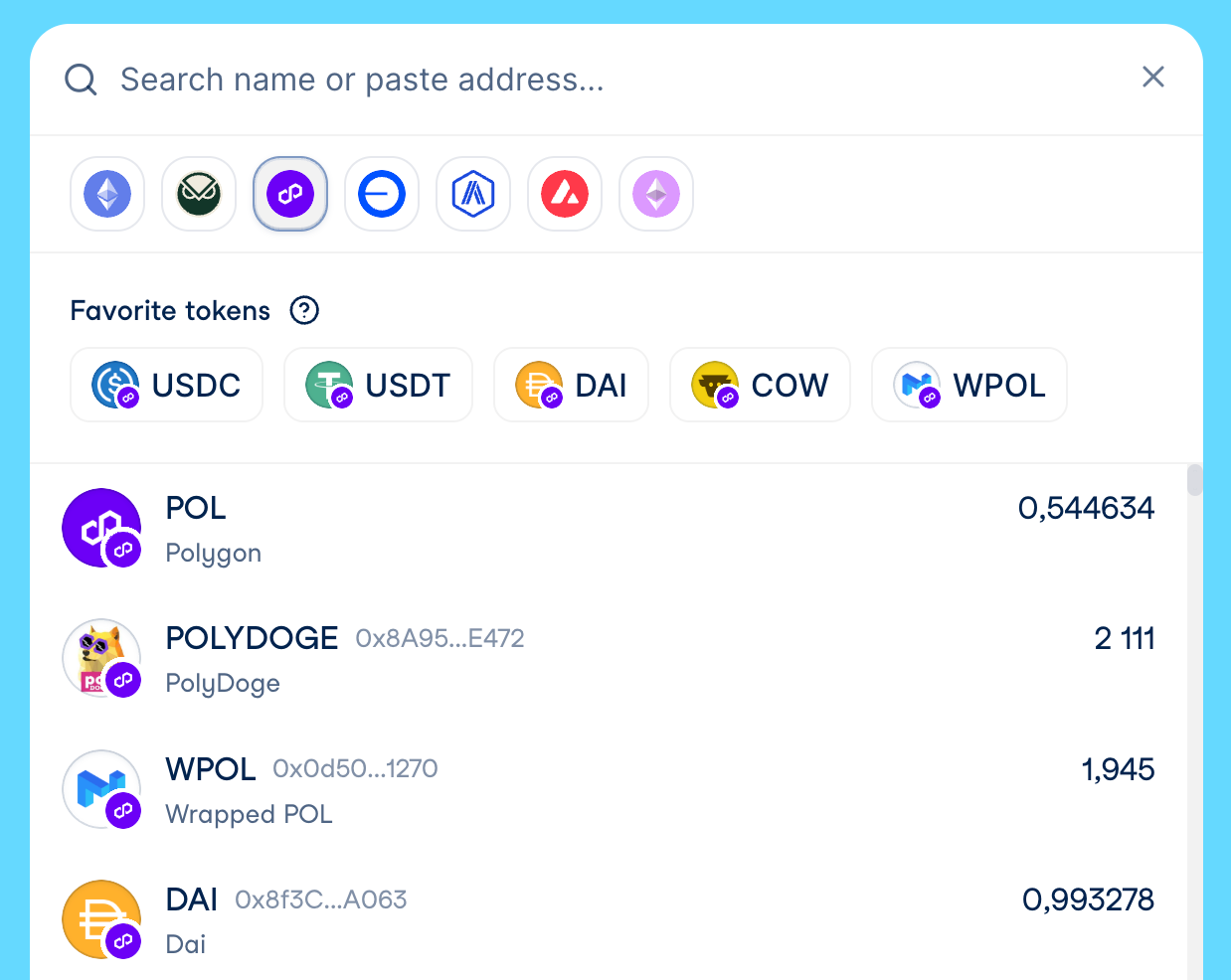 Source token selector